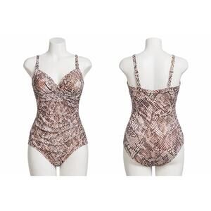 Calvin Klein Women's One-Piece,snakeskin Print  Swimsuit Ruched  Size10 Y2K